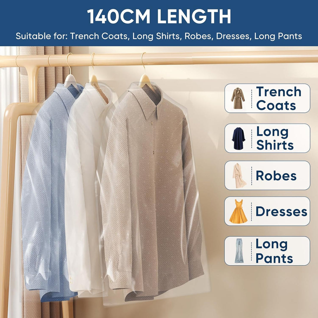 Wardrobe organizer set: 50 clear garment bags. Keep clothes fresh & protected.