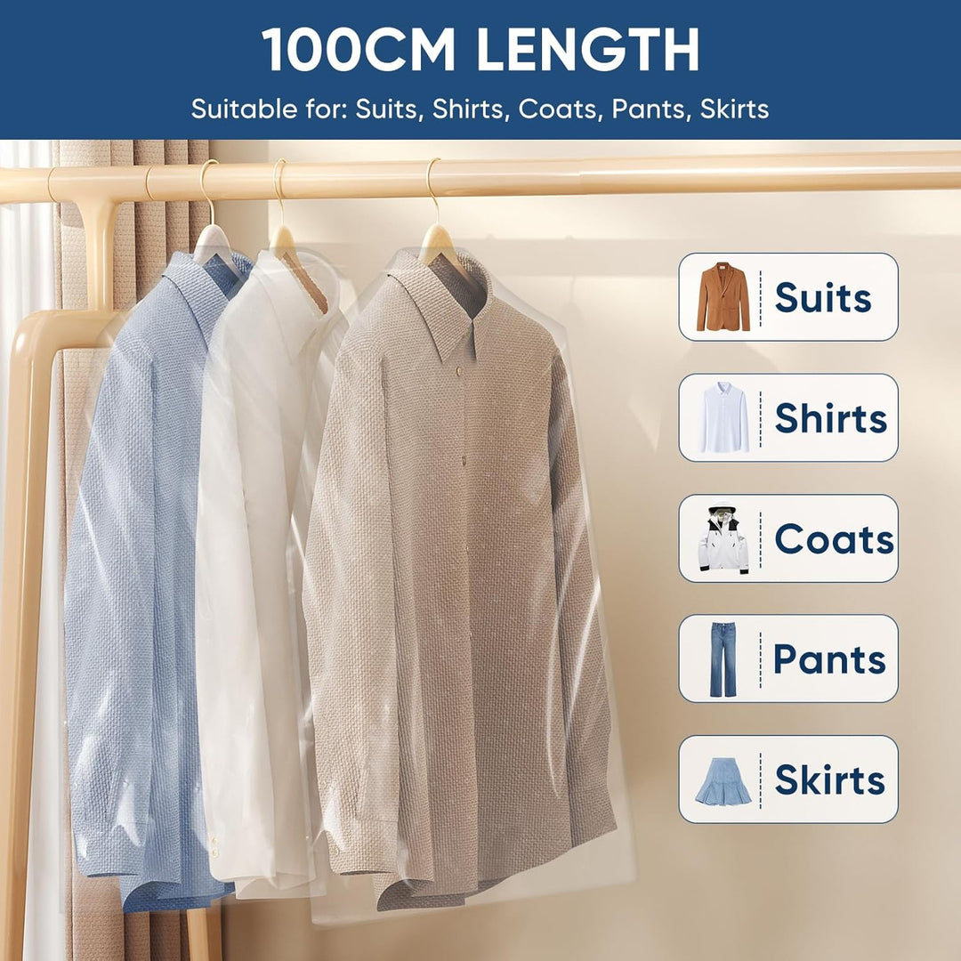 Garment bag 50-pack. Clear covers for suits, dresses, and everyday clothing.