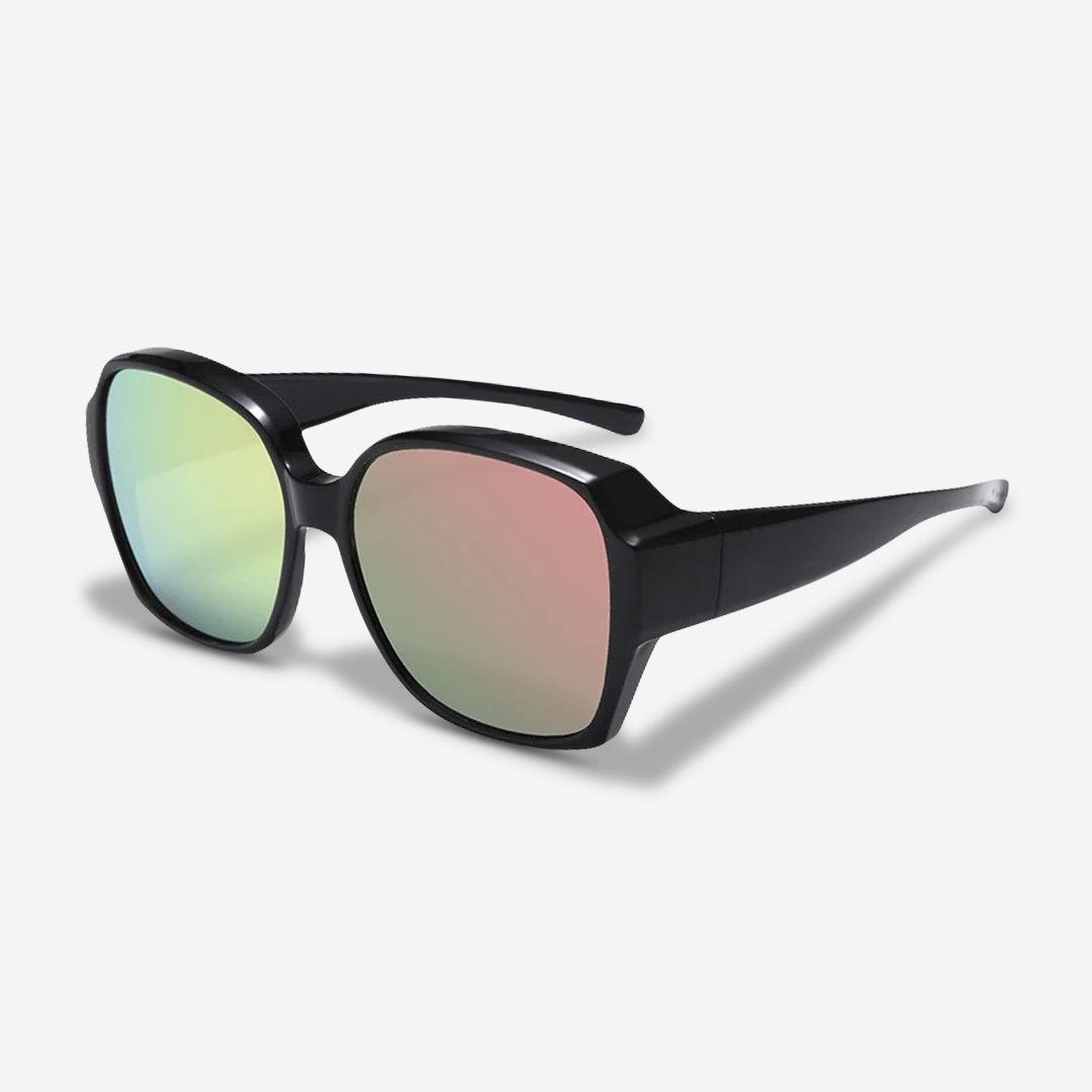 Sleek clip-on sunglasses, designed for comfortable wear over any prescription glasses.