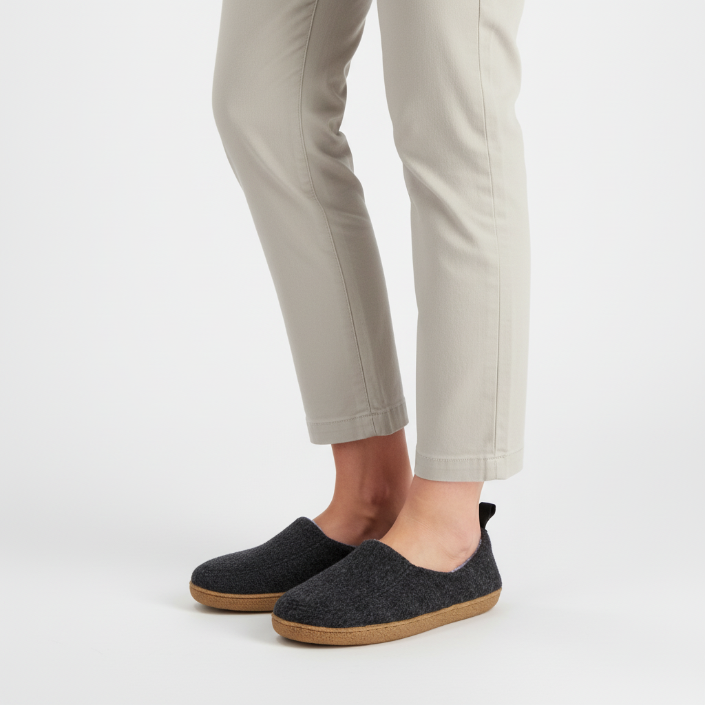 Cloudwalk felt house shoes from top view, highlighting the snug fit and cozy design