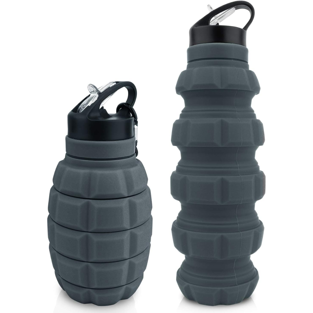 19.5 fl oz collapsible silicone water bottle. Perfect for travel, sport, outdoor hydration. Eco-friendly & reusable.