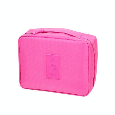 Portable waterproof makeup storage case, compact design, great for all your travel needs.
