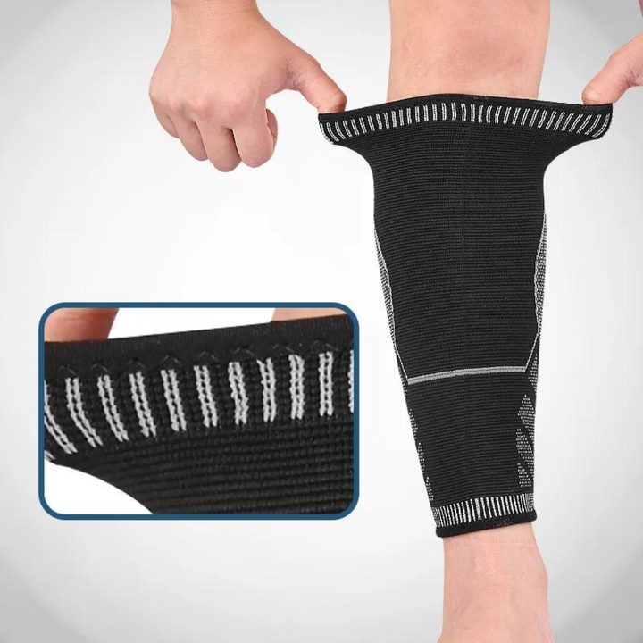 Athletic compression calf sleeves. Unisex design provides muscle support for running, cycling, and faster recovery.