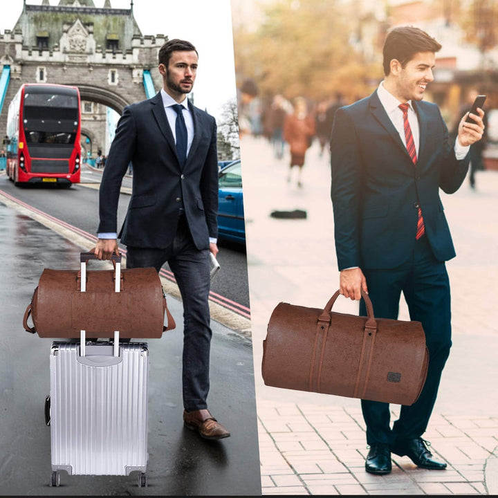 Organized travel bag: convertible duffel carries suits, clothes, & essentials.