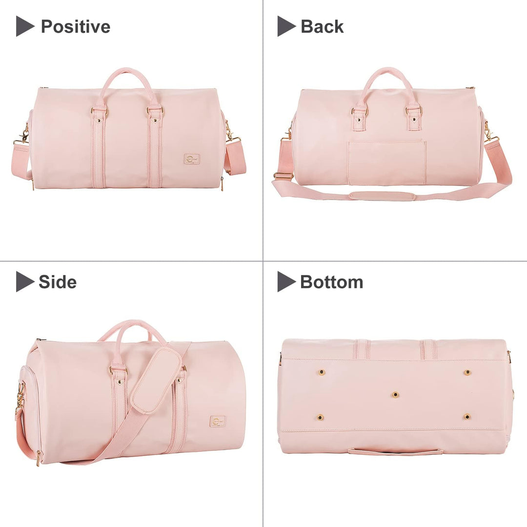 Black convertible travel bag, combining garment protection with duffel convenience.