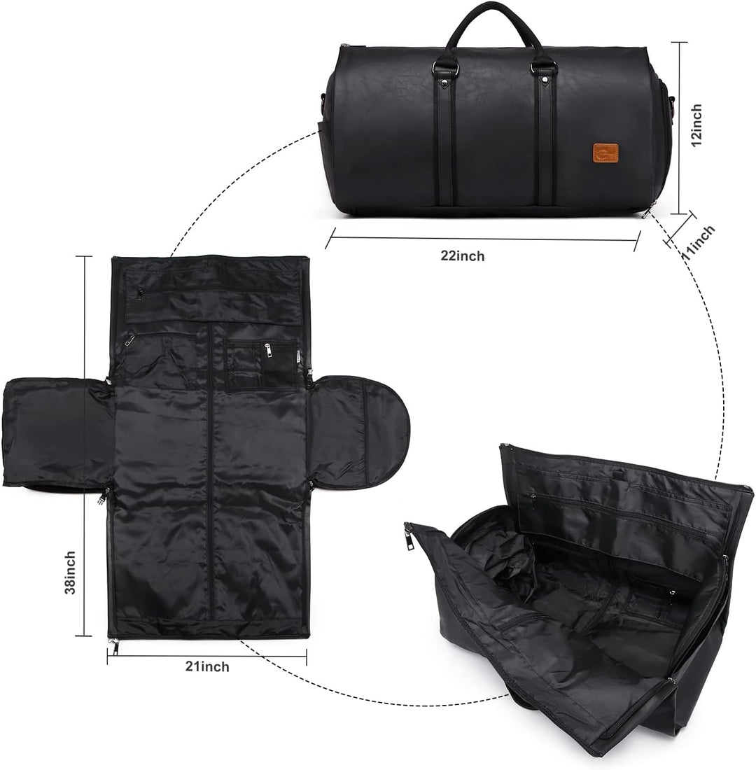 The ultimate weekender bag: convertible duffel with suit compartment for trips.