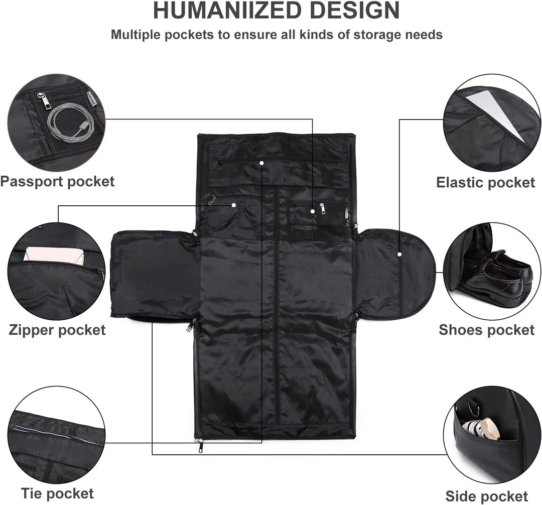 Premium unisex travel duffel, converts to suit bag, perfect for organized weekend travel.