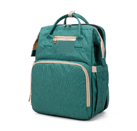 Unisex convertible nappy backpack with integrated foldable bassinet for baby, waterproof design