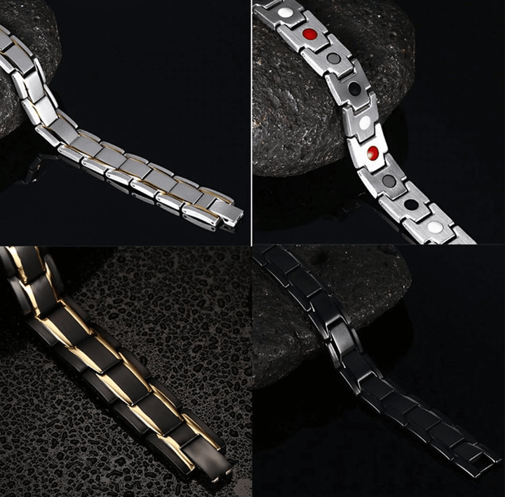 Pair of CoreFlex magnetic bracelets in polished stainless steel for him and her
