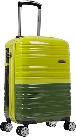 2tone white lightweight hardside carry-on. Expandable, double spinner wheels. Unisex luggage for stylish travel.