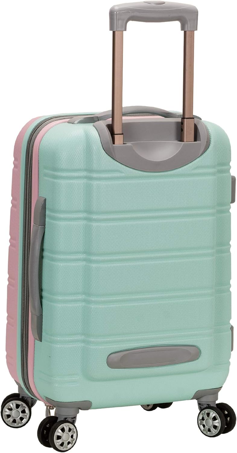 Vibrant Cotton Candy lightweight hardside carry-on. Expandable design, smooth double spinner wheels. Unisex travel.