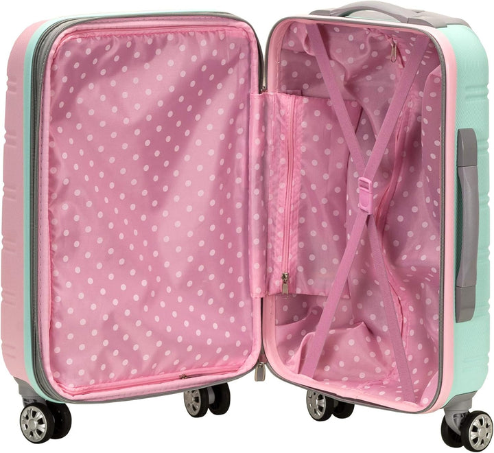Unisex 2tone green travel bag. Lightweight, expandable hardside carry-on with spinner wheels. Vacation ready.