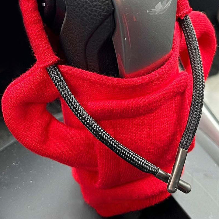 Grey cotton gear shift cover, subtle vehicle upgrade for comfort and auto styling.