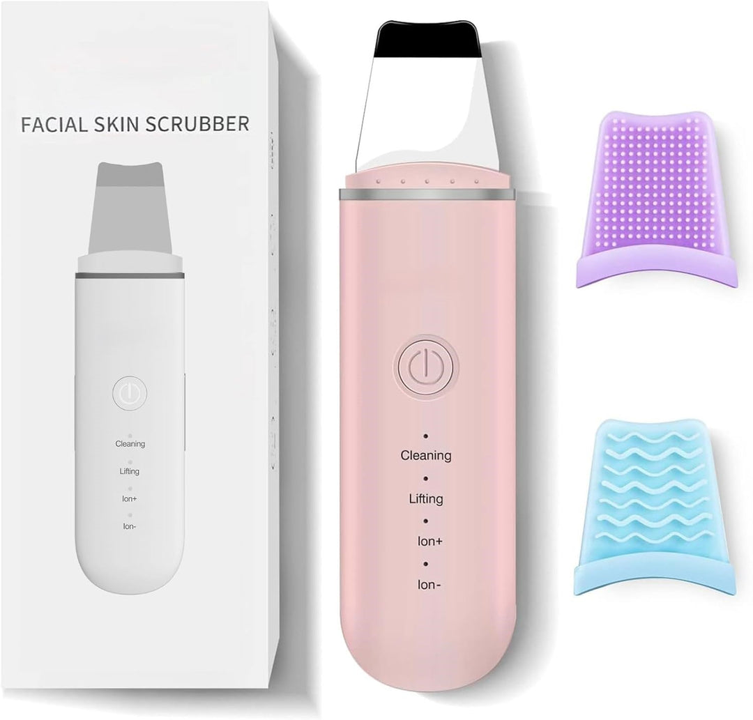 Close-up of Ultrasonic Skin Scrubber tip, showing stainless steel exfoliator for blackhead removal.