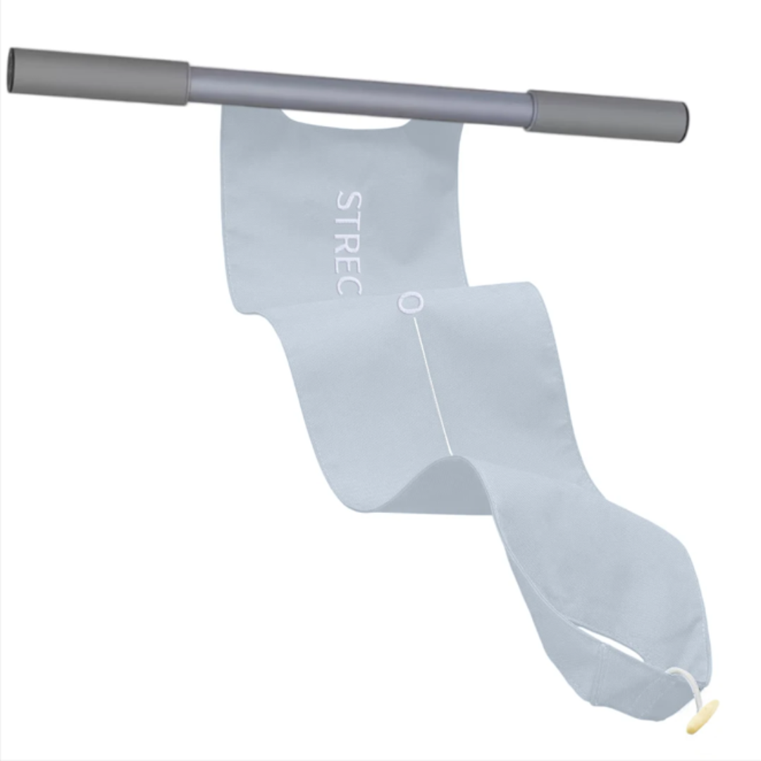 Unisex elastic resistance band with handles & foot loops for full body strength & flexibility training.