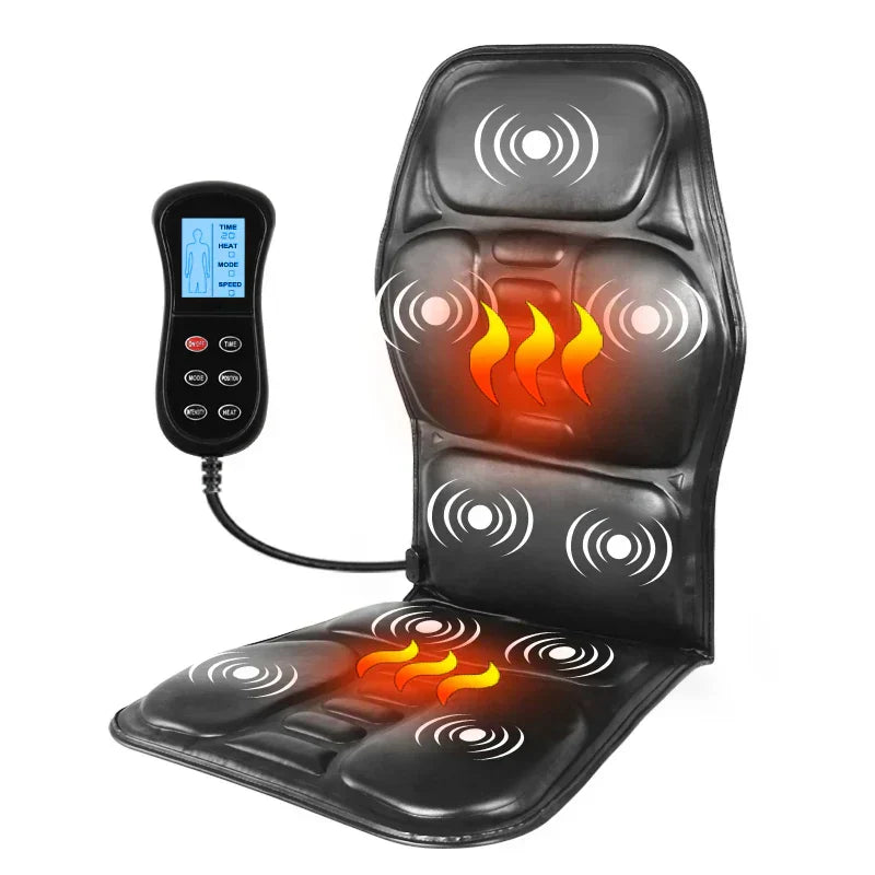 Unisex electric back massage cushion with soothing heat for muscle relief and relaxation.