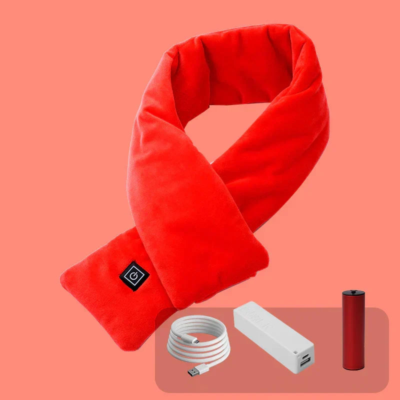 Unisex heated scarf for cold weather, rechargeable, offering electric warmth & style.