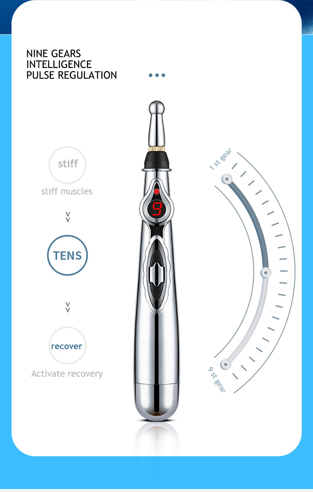Meridian therapy electronic pen offers soothing energy massage for pain points.
