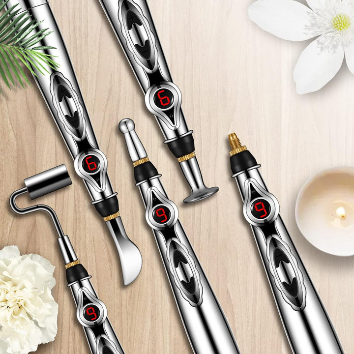 Compact electronic pain relief pen, ideal for home use and wellness routines.