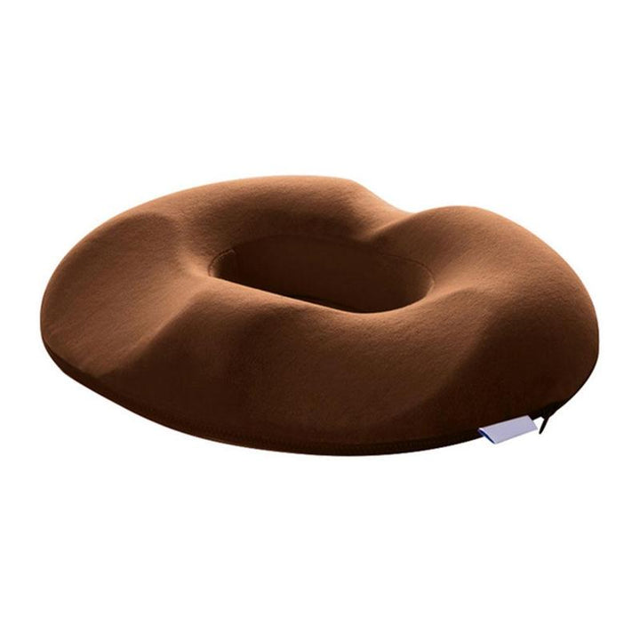 Grey ergonomic memory foam donut cushion, offering comfort and support for long sitting hours