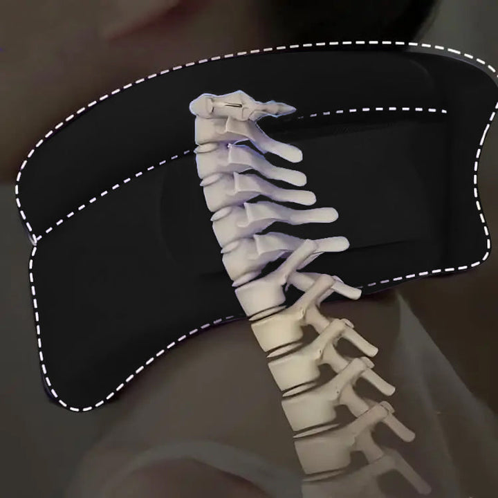 Person using ergonomic neck support for snoring, demonstrating proper sleep posture and cervical pain relief.