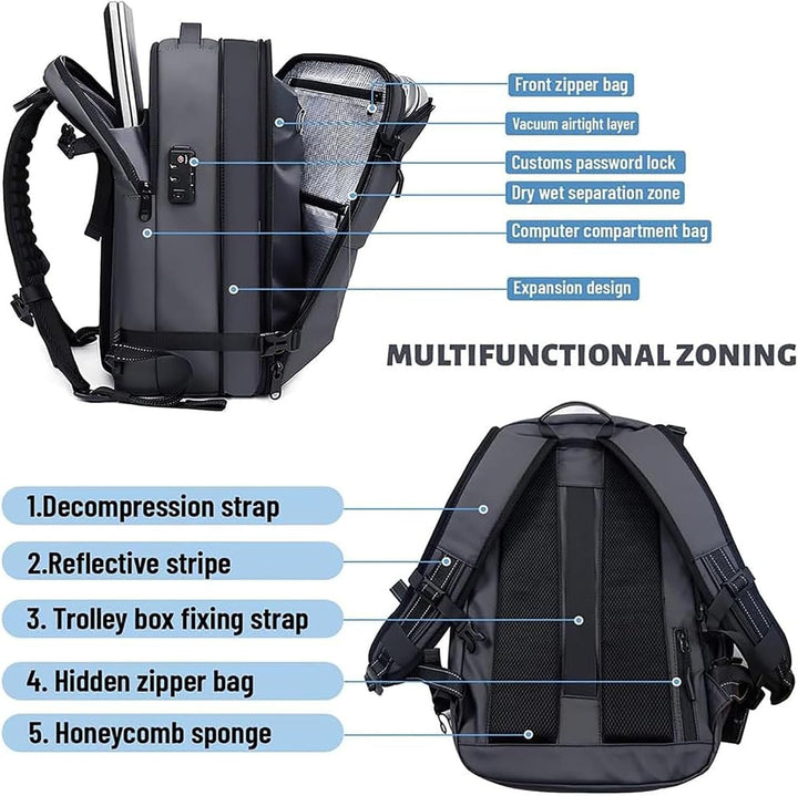 Spacious expandable travel backpack, anti-theft for all genders, with a separate wet compartment.