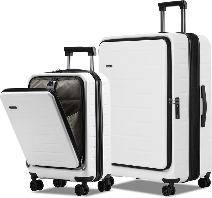 Hardshell expandable carry-on luggage, designed for both men and women, in dark charcoal.