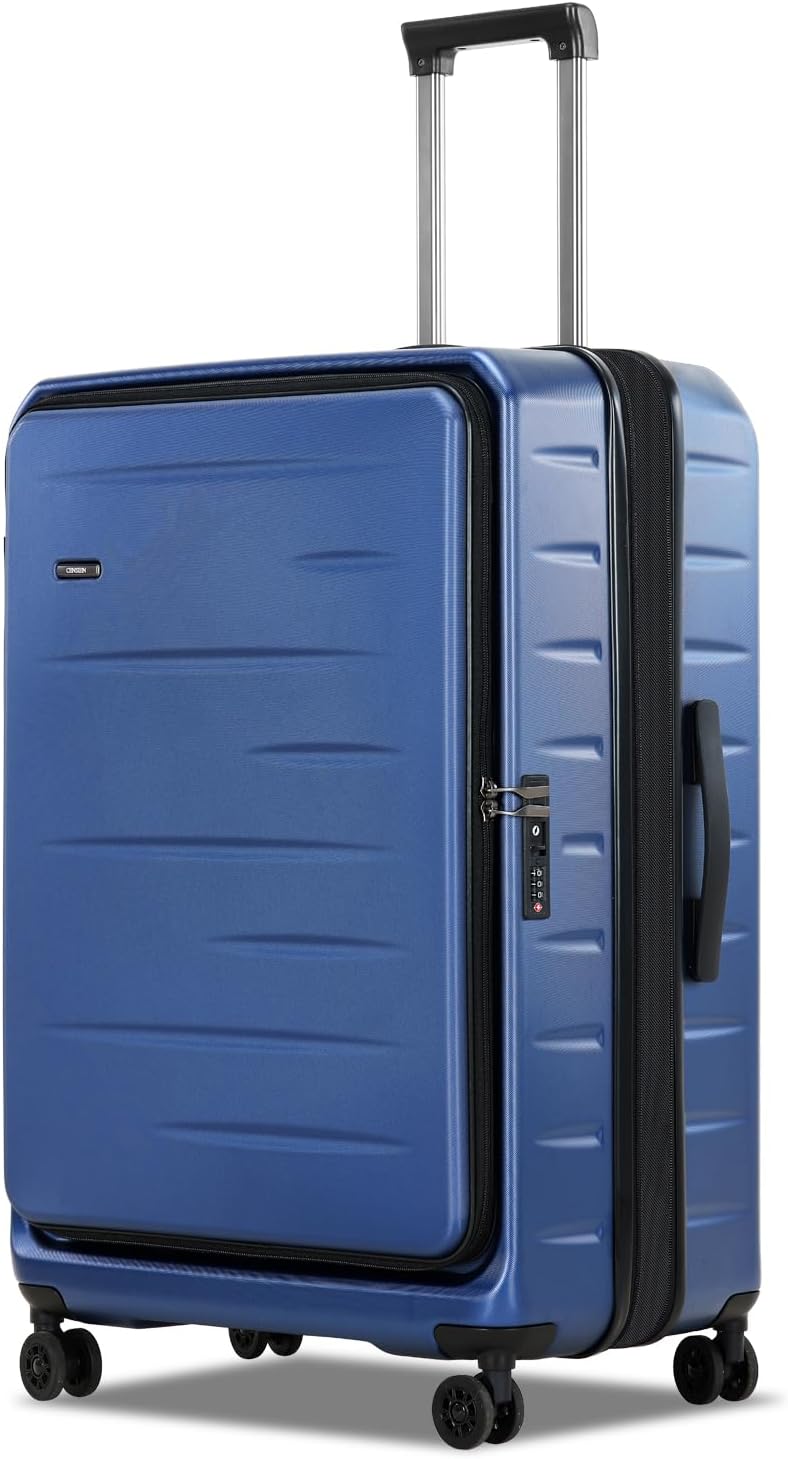 Unisex expandable carry-on luggage in a stylish hard shell, with thoughtful travel features.