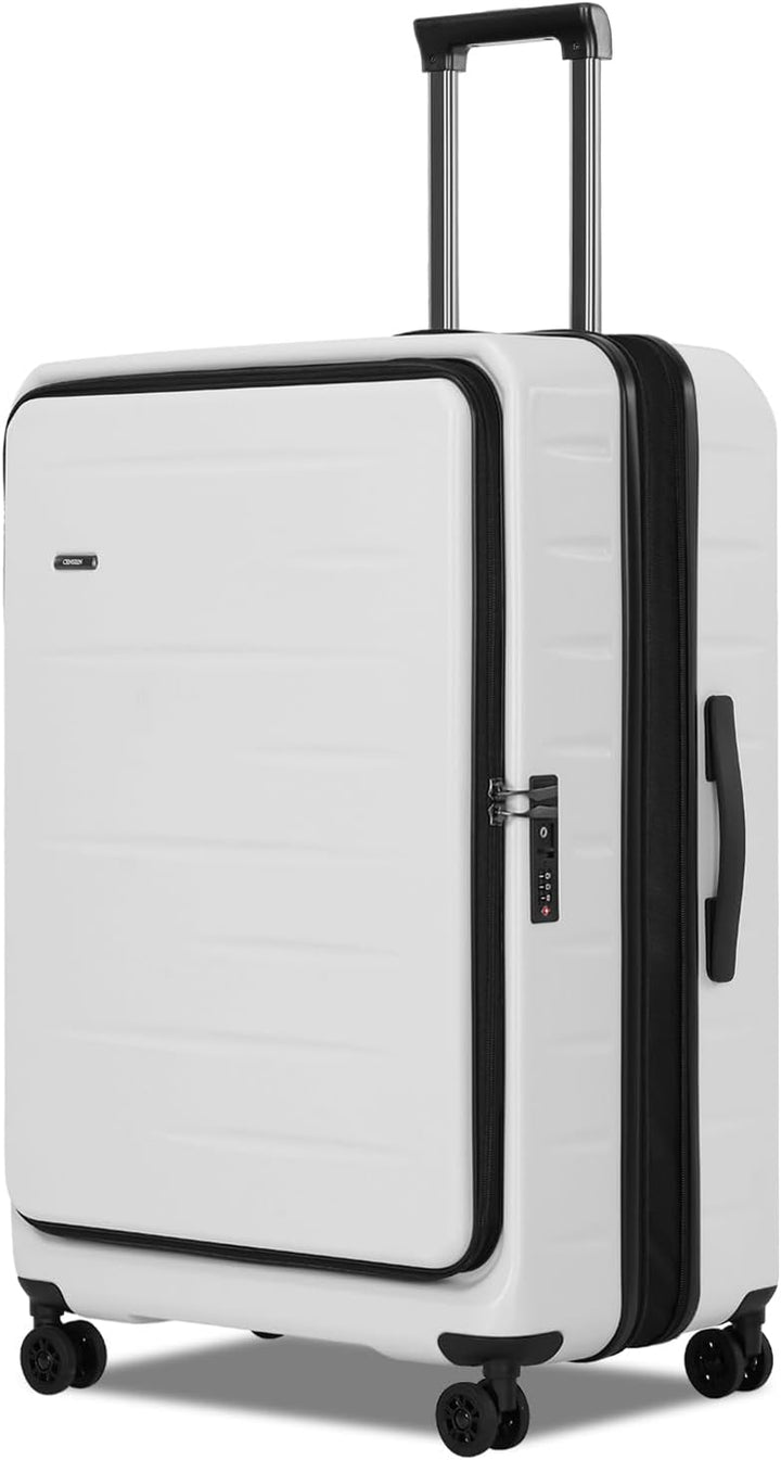 Durable black hardshell carry-on with spinner wheels, expandable, and a secure TSA lock.