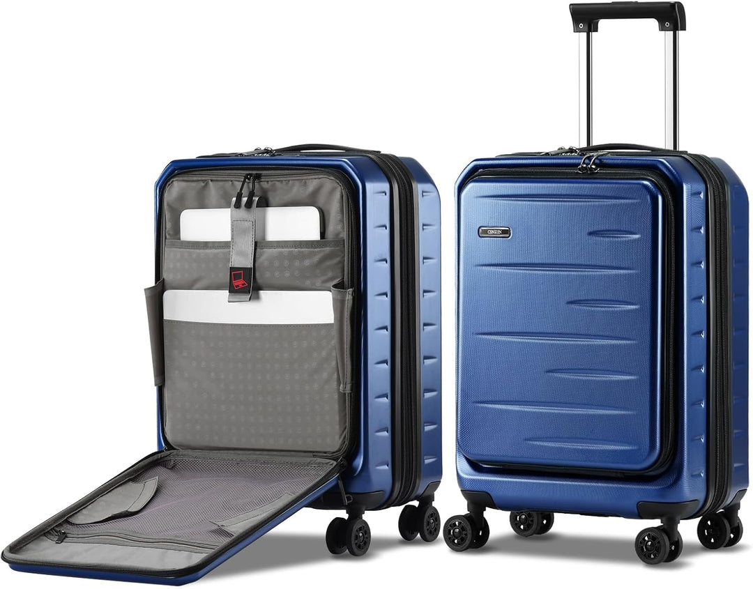 Unisex lightweight carry-on with hardshell protection, expandable, front pocket & TSA lock.