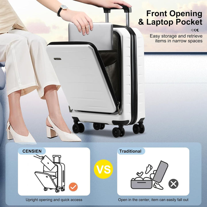 Secure & expandable hardshell luggage, unisex, with front pocket & built-in TSA lock.