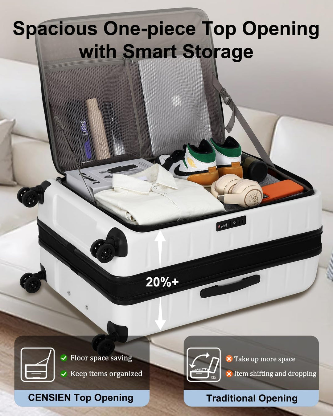 Expandable hardshell carry-on for unisex use, front pocket, TSA lock, & robust construction.