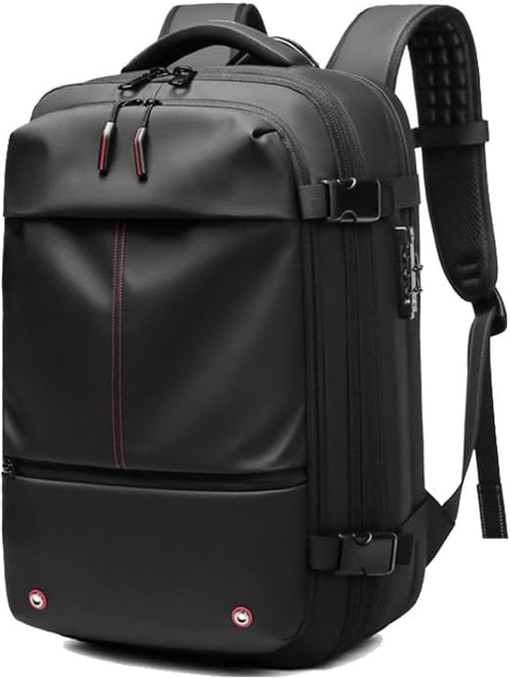Travel luggage backpack, expandable capacity with secure anti-theft lock & compression straps