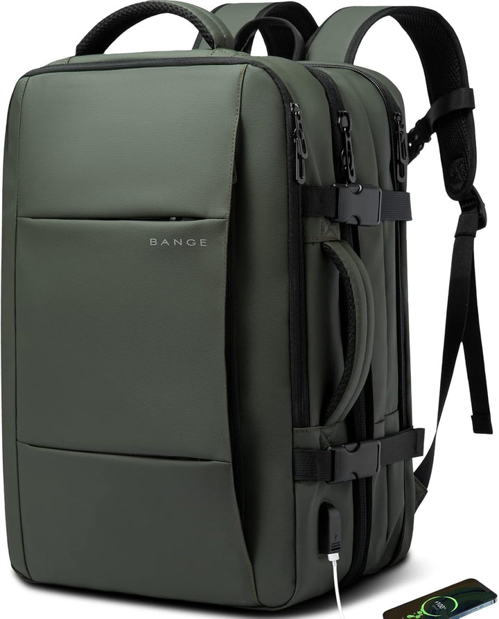 Expandable 26-45L travel bag with laptop protection, perfect for digital nomads.