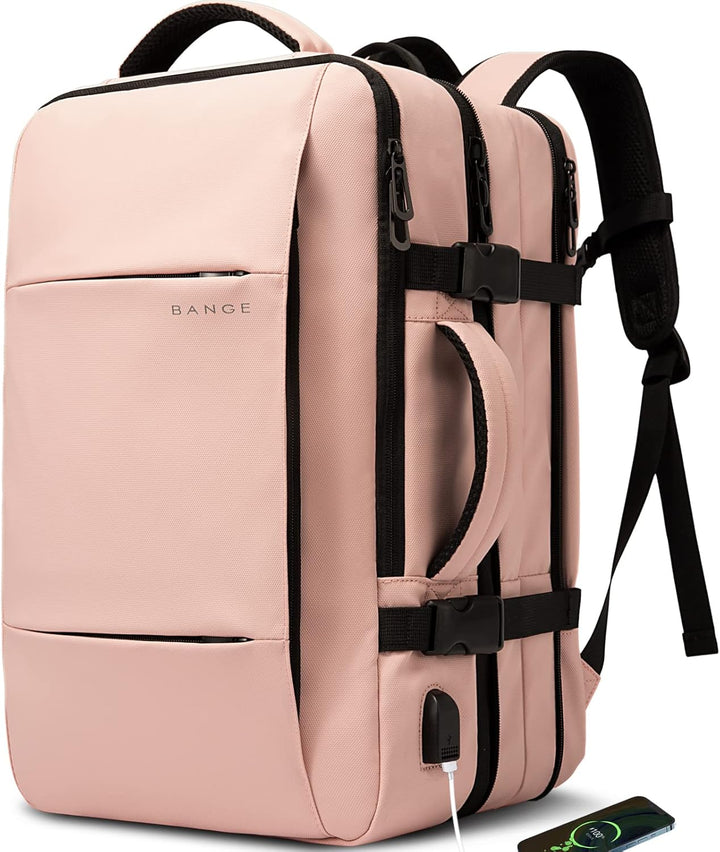 Grey 26L weekender backpack, expandable to 45L for extra packing space.