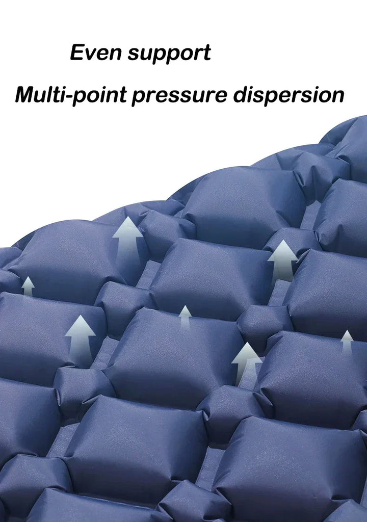 Unisex camping mattress highlighting the durable material and double inflation valves