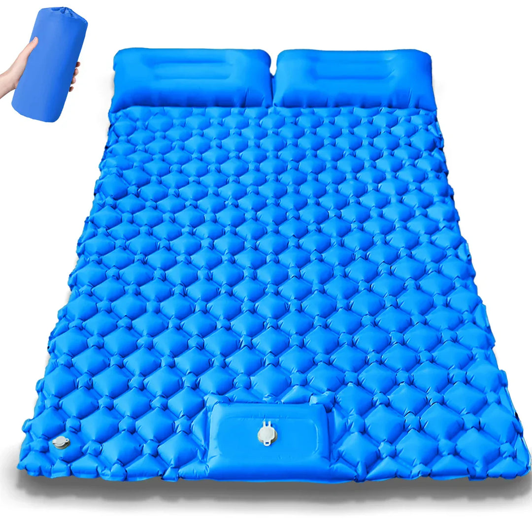 Car camping setup featuring the extra-wide double inflatable sleeping pad partially inflated