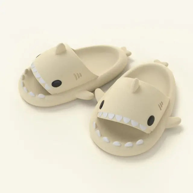 Top down view of FinSteps shark flip flops, emphasizing the unique fin strap and comfortable footbed.