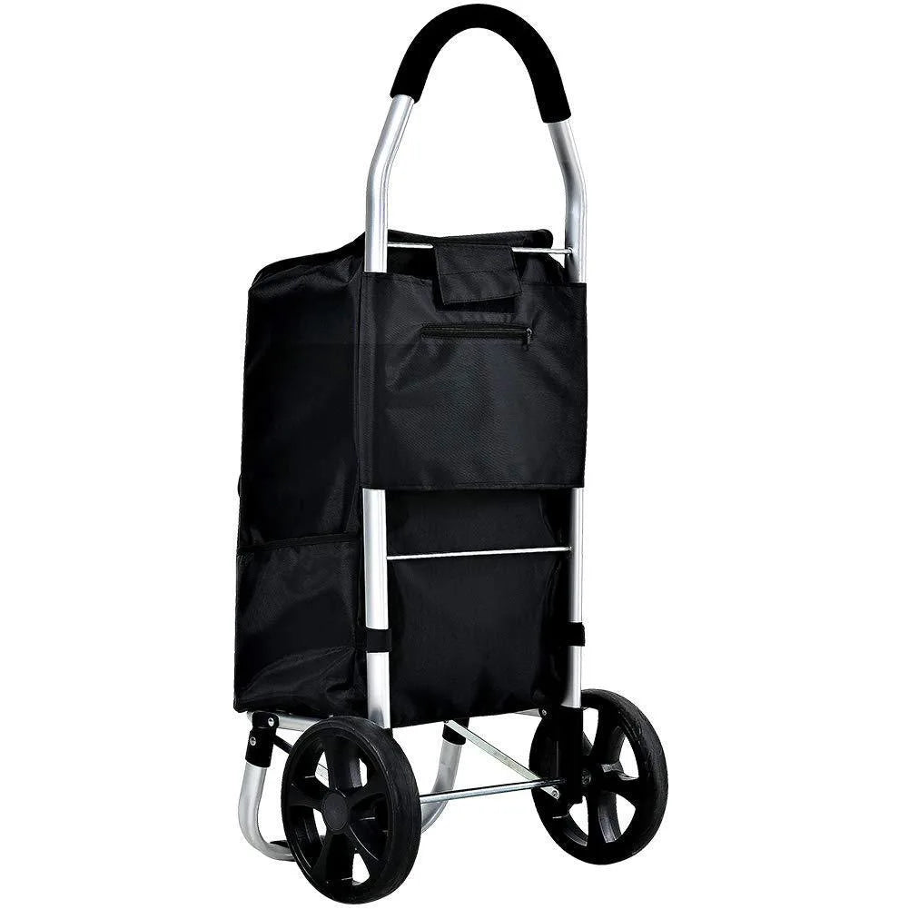 Detail of sturdy aluminum frame on Foldable Shopping Cart, CarryEase, for reliable grocery and errand hauling