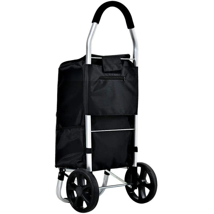 Detail of sturdy aluminum frame on Foldable Shopping Cart, CarryEase, for reliable grocery and errand hauling