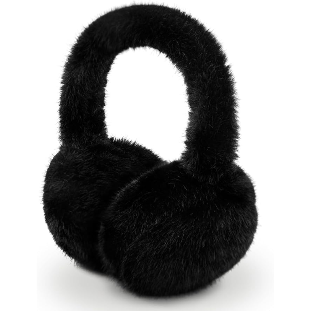 Foldable gray faux fur ear warmers for men, stylish unisex winter accessory