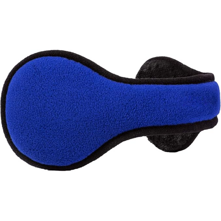 Unisex SnugMuffs ear warmers, black fleece, shown folded flat for portability