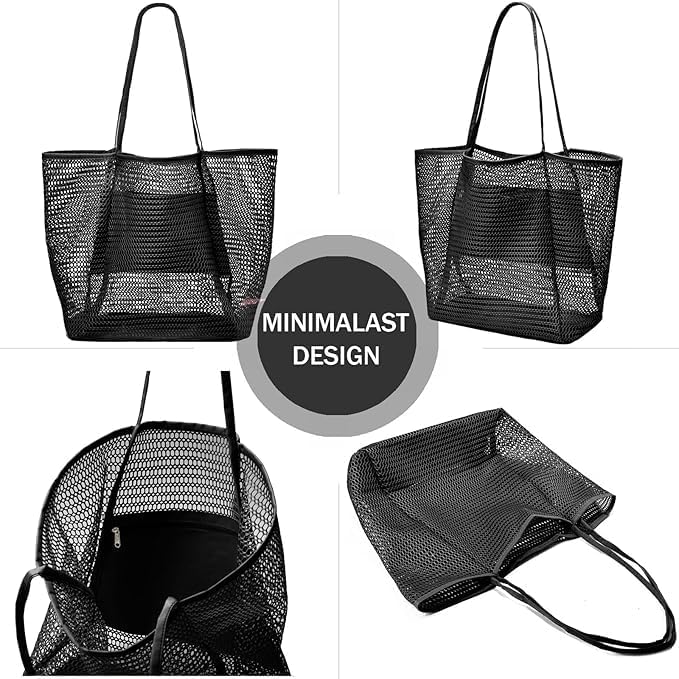 Spacious unisex mesh shoulder bag, foldable & sand-free. Great for beach trips, groceries, or everyday storage.