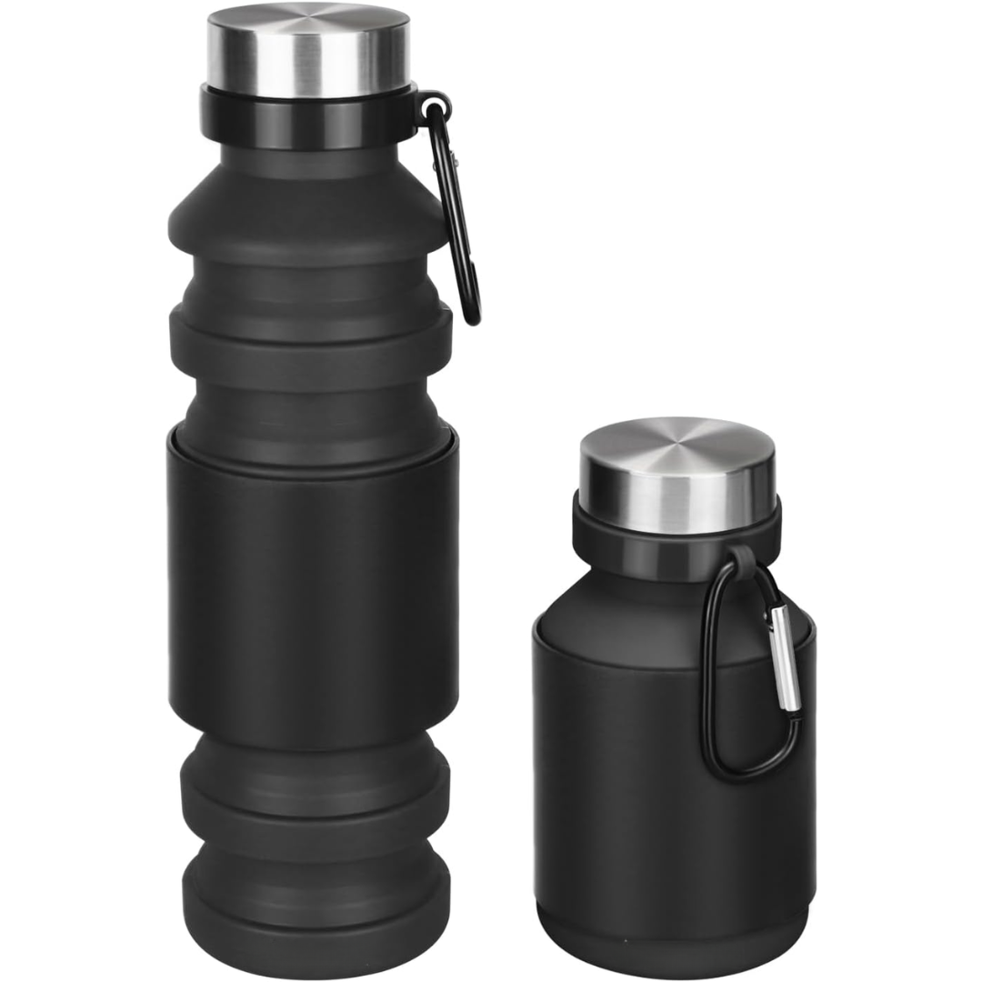 Assortment of unisex foldable shockproof water bottles. Portable hydration for sports, travel, and outdoor.