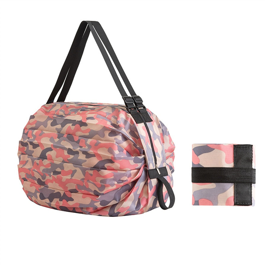 Stylish unisex foldable tote bag, large capacity for shopping, reusable and eco-friendly design.