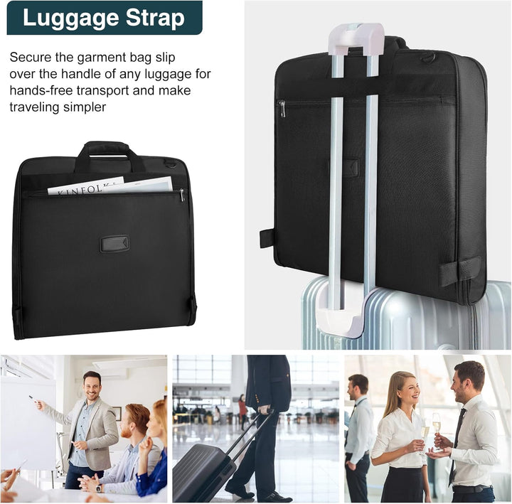 Compact unisex travel garment bag & weekender, ideal for carry-on luggage. Keeps suits & dresses wrinkle-free.