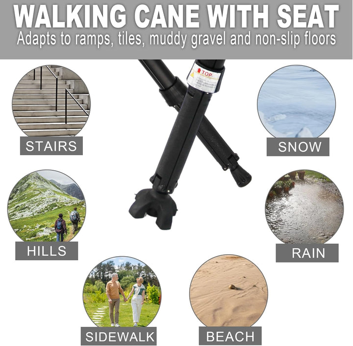 Aluminum Foldable Walking Cane with Integrated Seat, lightweight and durable travel accessory