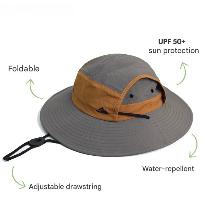 Breathable foldable sun hat with wide brim, optimal UV protection for hiking, camping, and travel