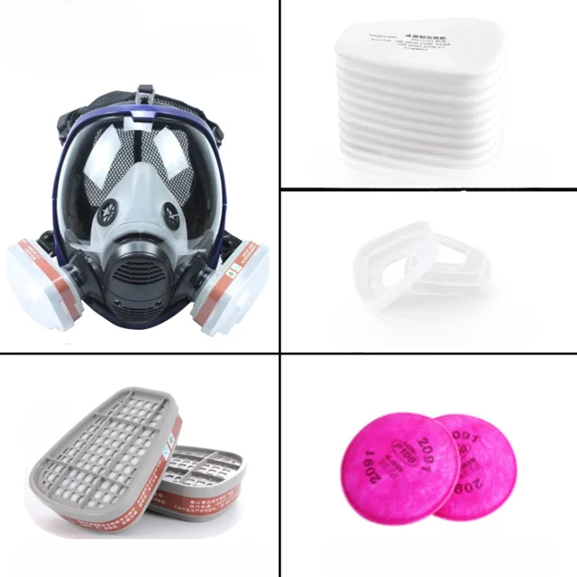 Heavy-duty full face respirator mask with gas filters and anti-fog lens