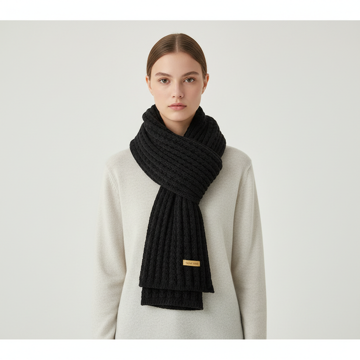 Folded unisex polyester scarf featuring unique geometric design, ideal for cold weather